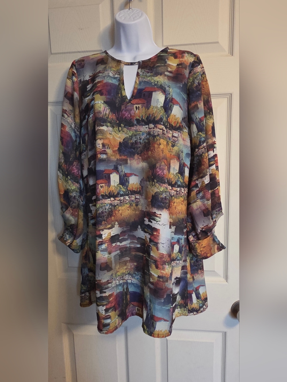 Uncle Frank Painterly Village Print Tunic Top in Multicolor